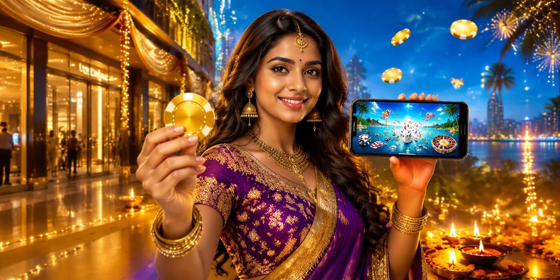Indian woman using mb2 mobile lottery during Diwali festival